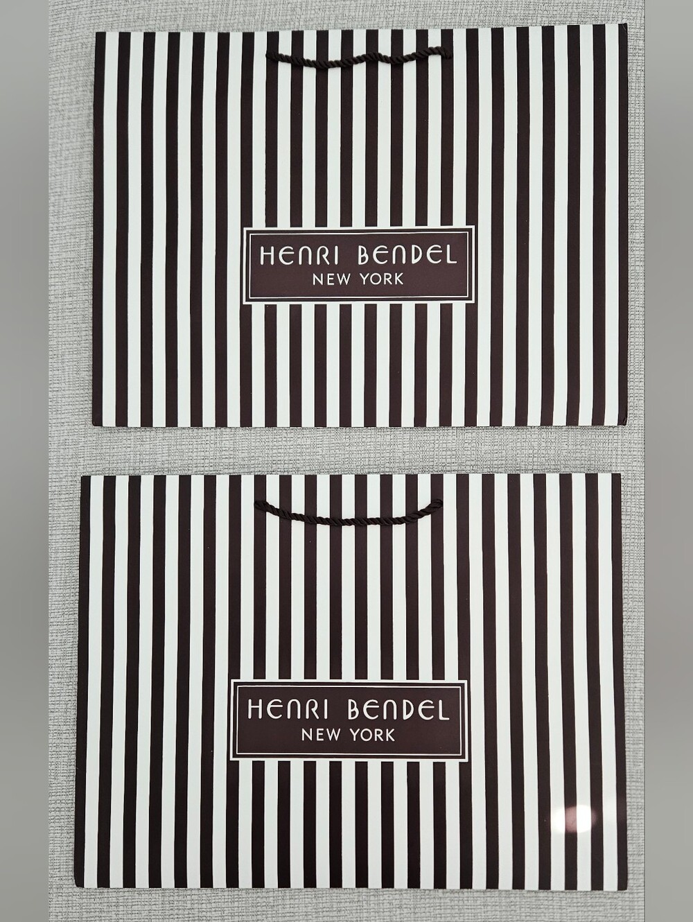 henri bendel Set Of 2 Brown & White Striped Paper Shopping Bags Brand New